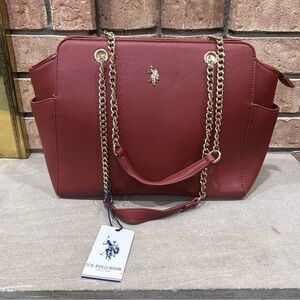 U.S. Polo Assn. Tote Women’s Brown Bag Elegant Handbag with chain large bag